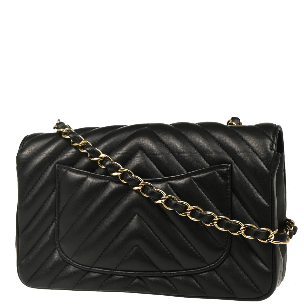 Chanel 2018-2019 Black Lambskin Chevron Shoulder Bag