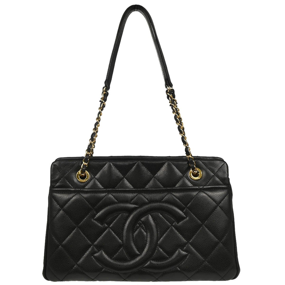 Chanel 2013-2014 Black Caviar Timeless CC Chain Tote Bag