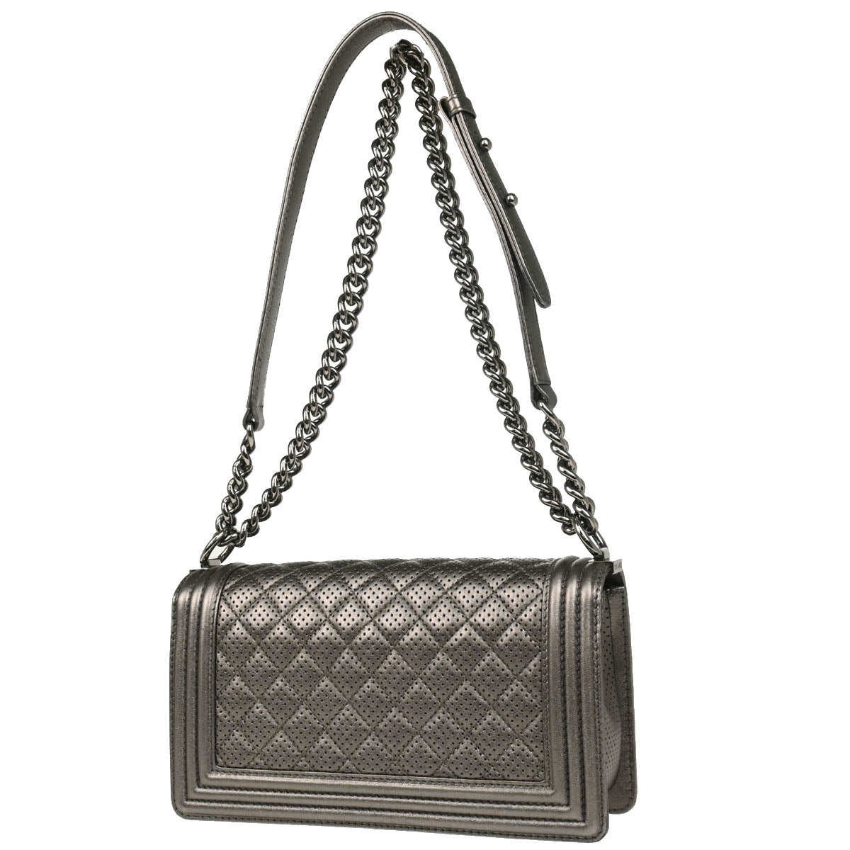 Boy Chanel 2013-2014 Silver Perforated Lambskin Medium Chain Shoulder Bag