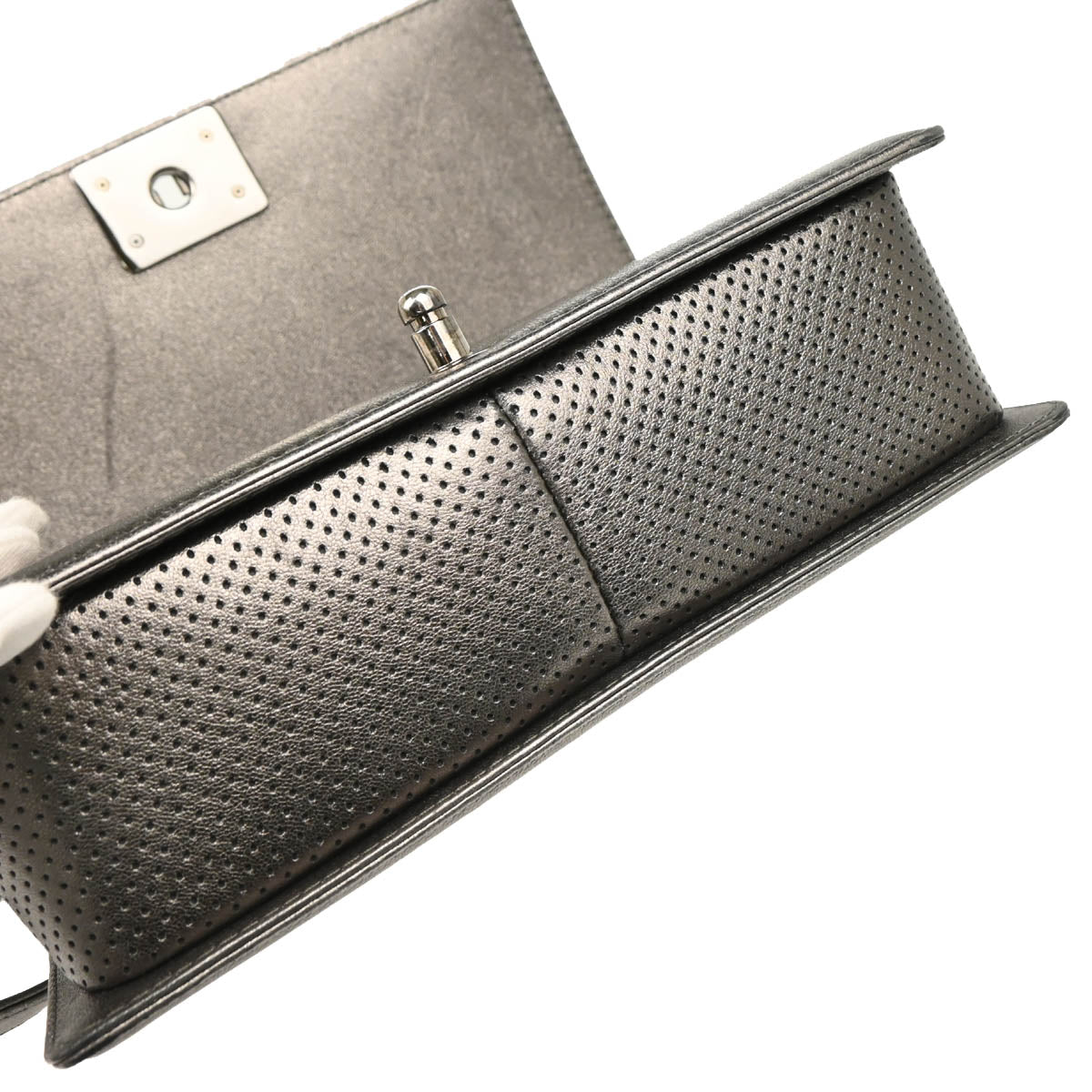 Boy Chanel 2013-2014 Silver Perforated Lambskin Medium Chain Shoulder Bag
