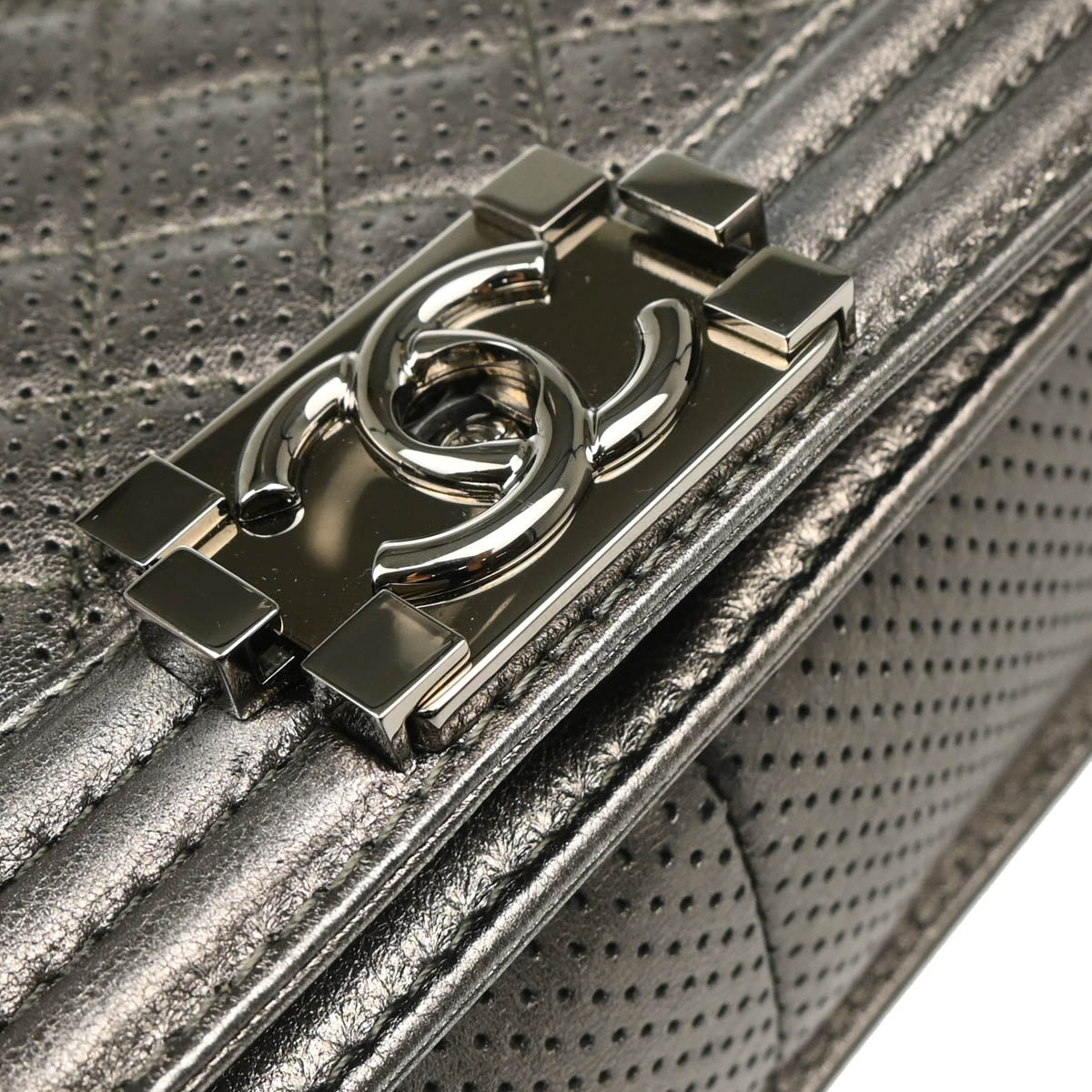 Boy Chanel 2013-2014 Silver Perforated Lambskin Medium Chain Shoulder Bag