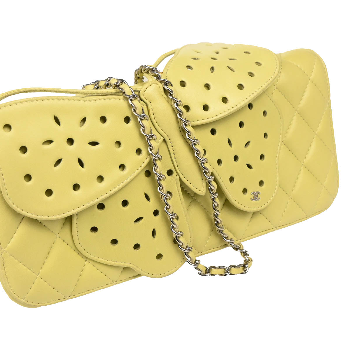 Chanel 2010-2011 Lime Green Lambskin Butterfly Shoulder Bag