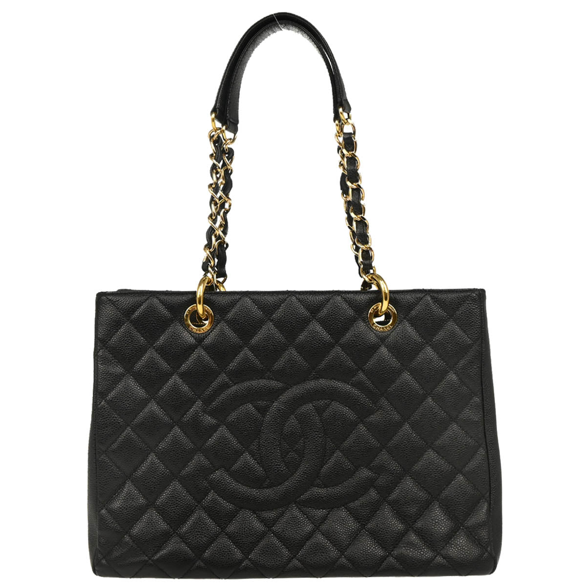 Chanel 2013-2014 Black Caviar Grand Shopping Tote GST Chain Handbag