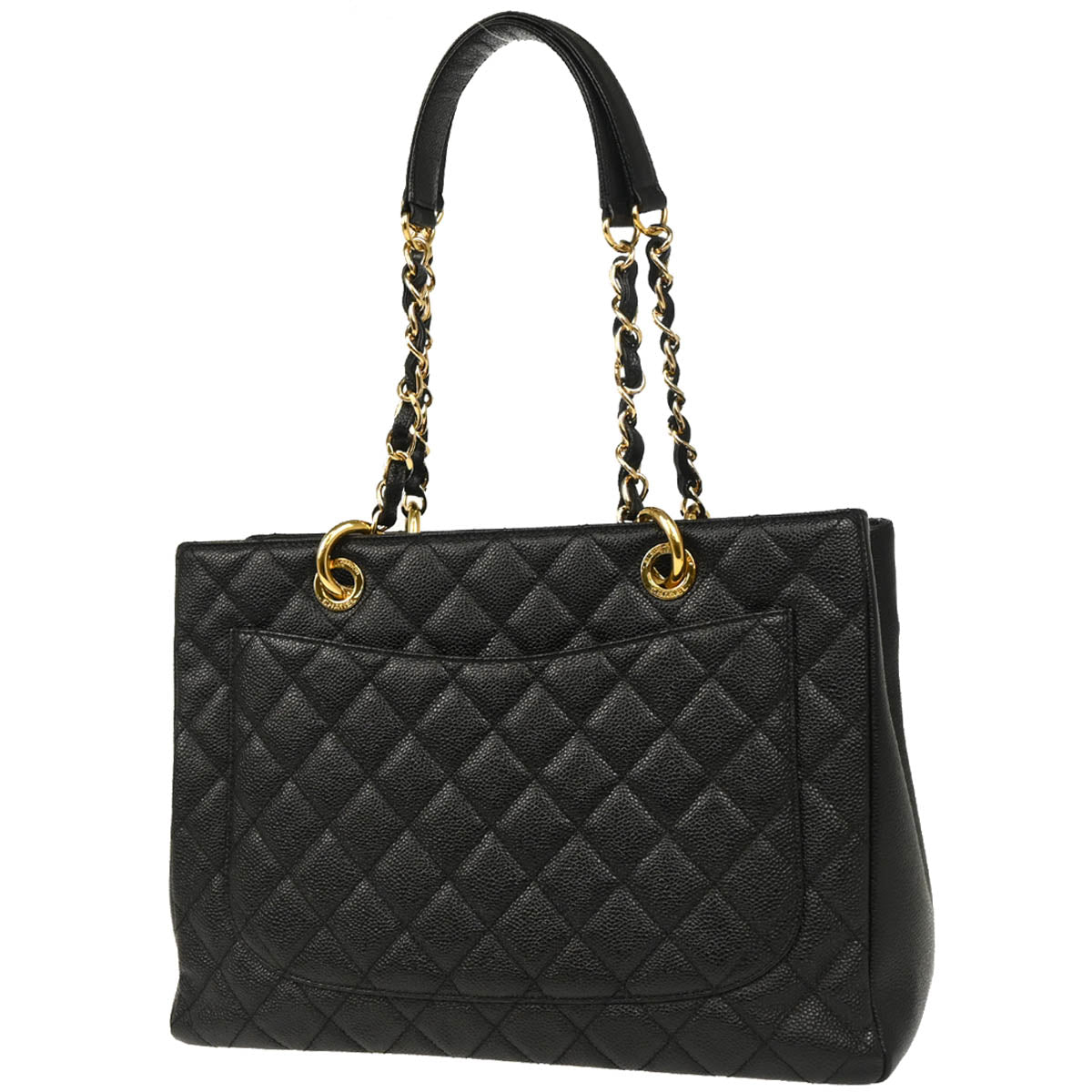 Chanel 2013-2014 Black Caviar Grand Shopping Tote GST Chain Handbag