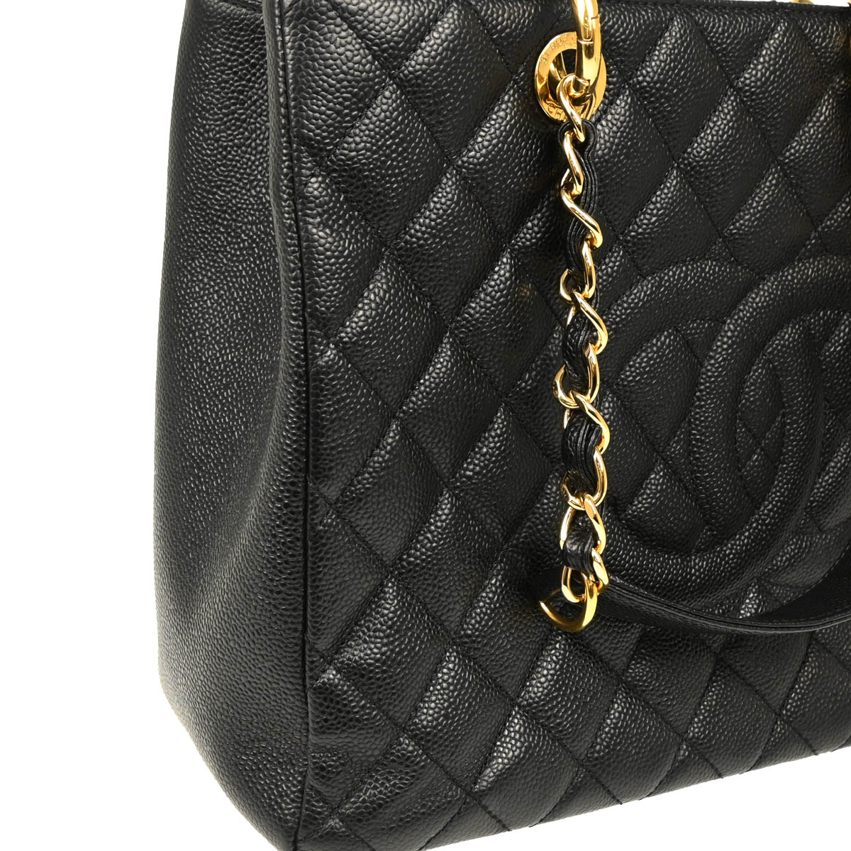 Chanel 2013-2014 Black Caviar Grand Shopping Tote GST Chain Handbag