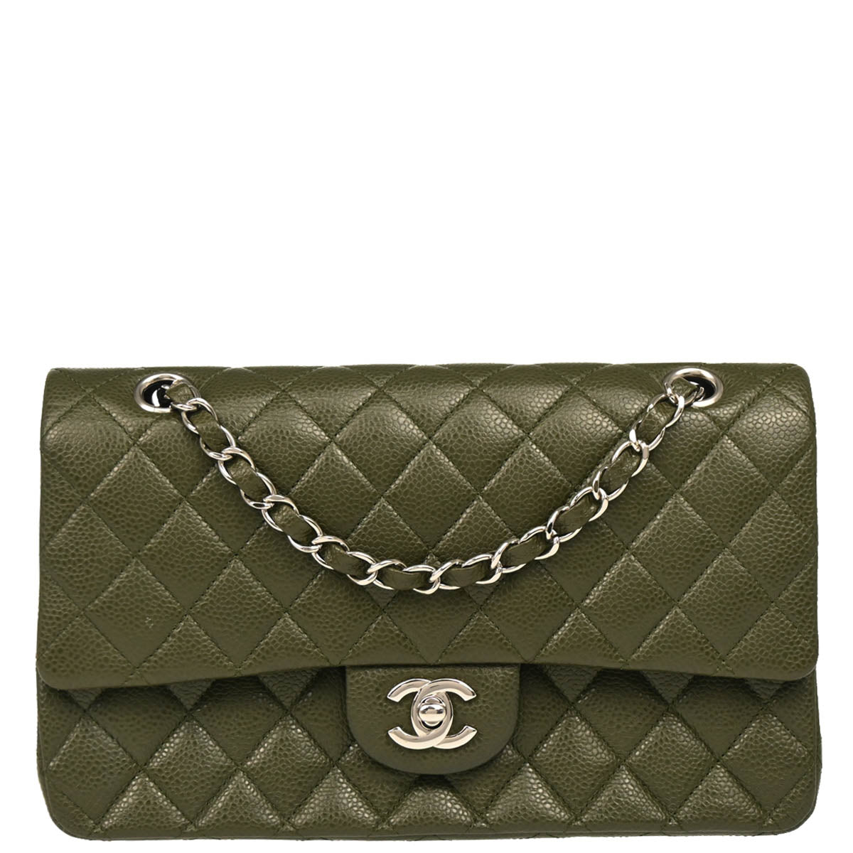 Chanel 2010-2011 Green Caviar Medium Classic Double Flap Shoulder Bag