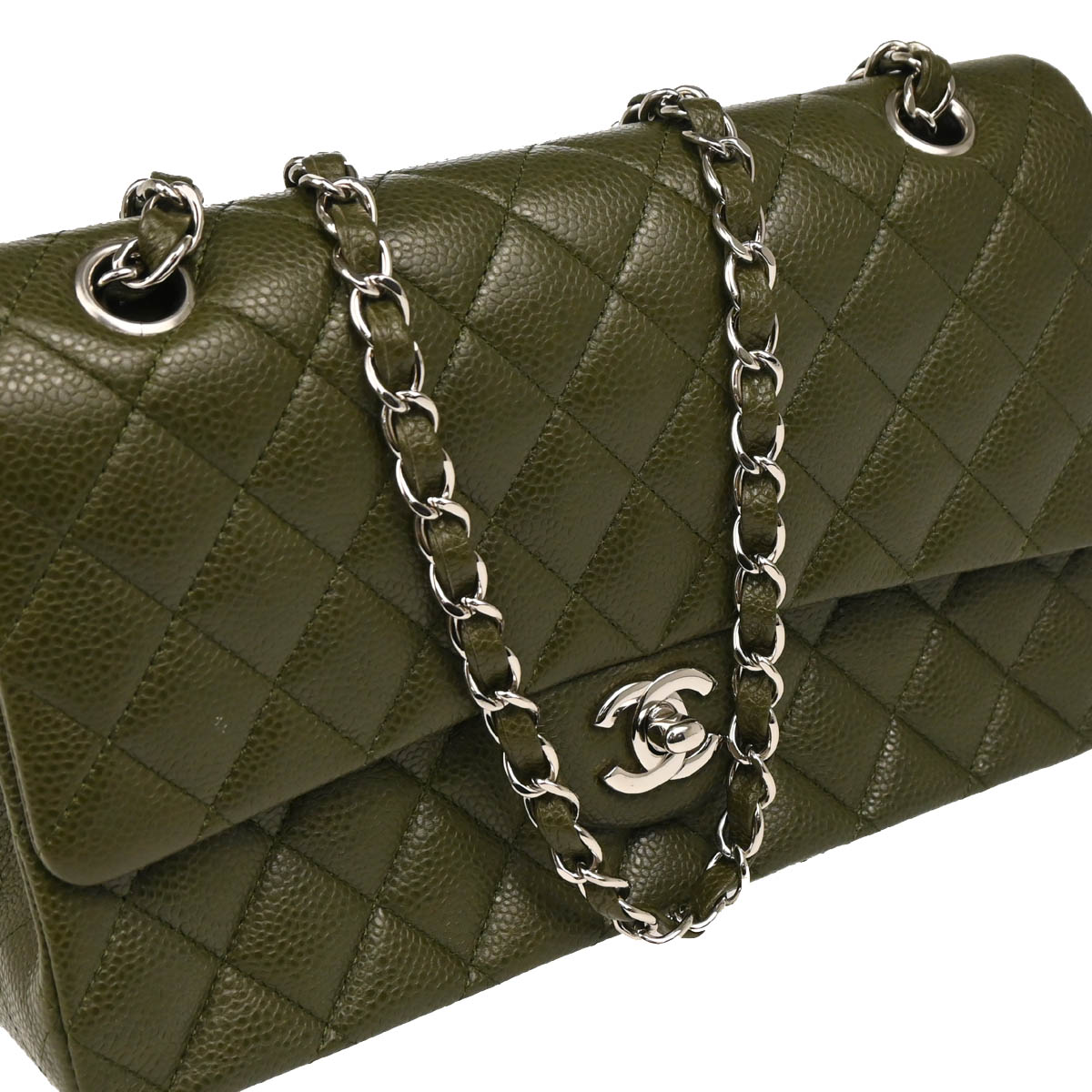Chanel 2010-2011 Green Caviar Medium Classic Double Flap Shoulder Bag