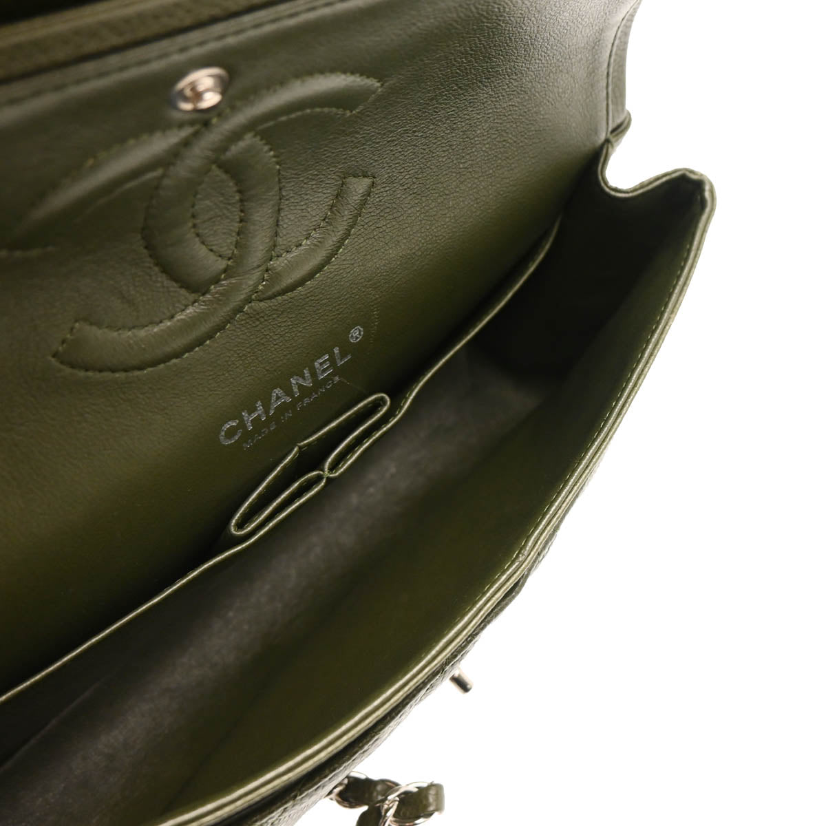 Chanel 2010-2011 Green Caviar Medium Classic Double Flap Shoulder Bag