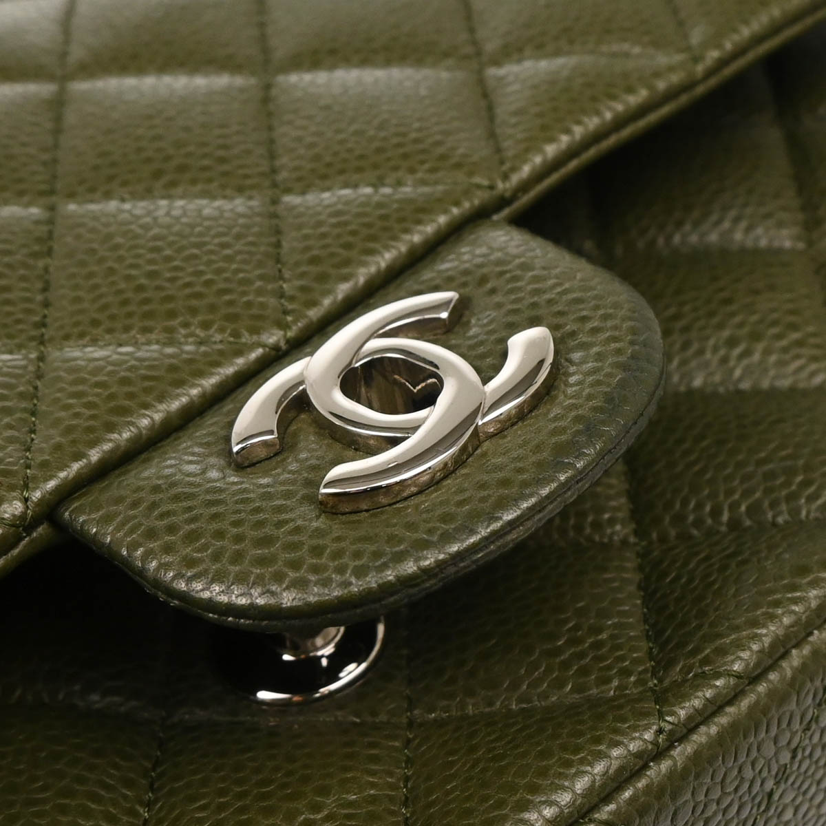 Chanel 2010-2011 Green Caviar Medium Classic Double Flap Shoulder Bag