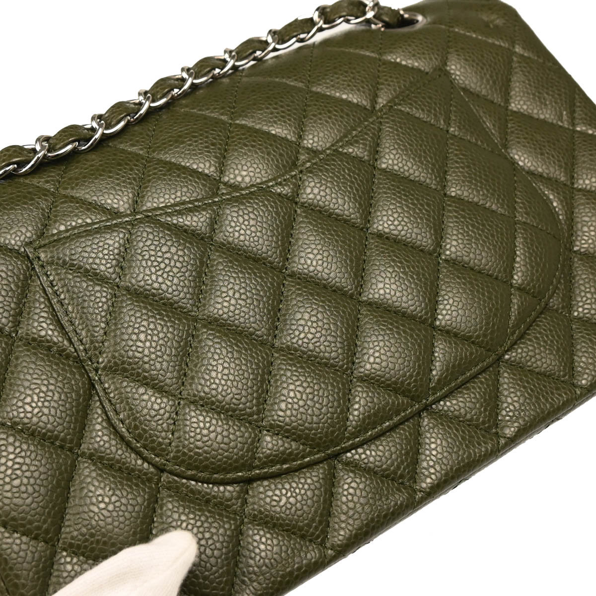 Chanel 2010-2011 Green Caviar Medium Classic Double Flap Shoulder Bag