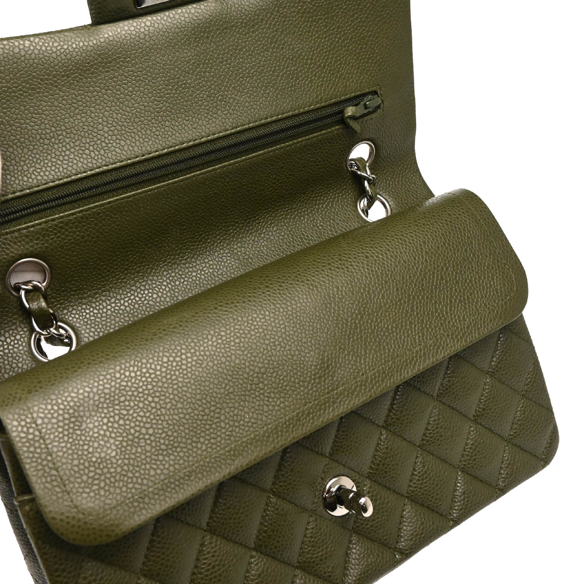 Chanel 2010-2011 Green Caviar Medium Classic Double Flap Shoulder Bag