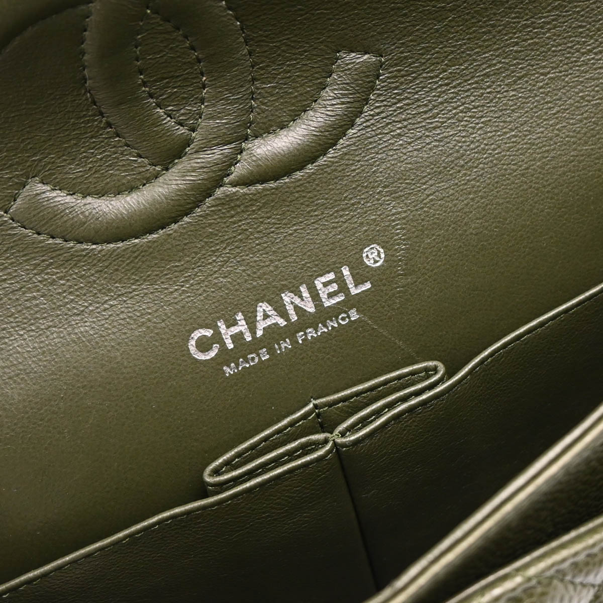 Chanel 2010-2011 Green Caviar Medium Classic Double Flap Shoulder Bag