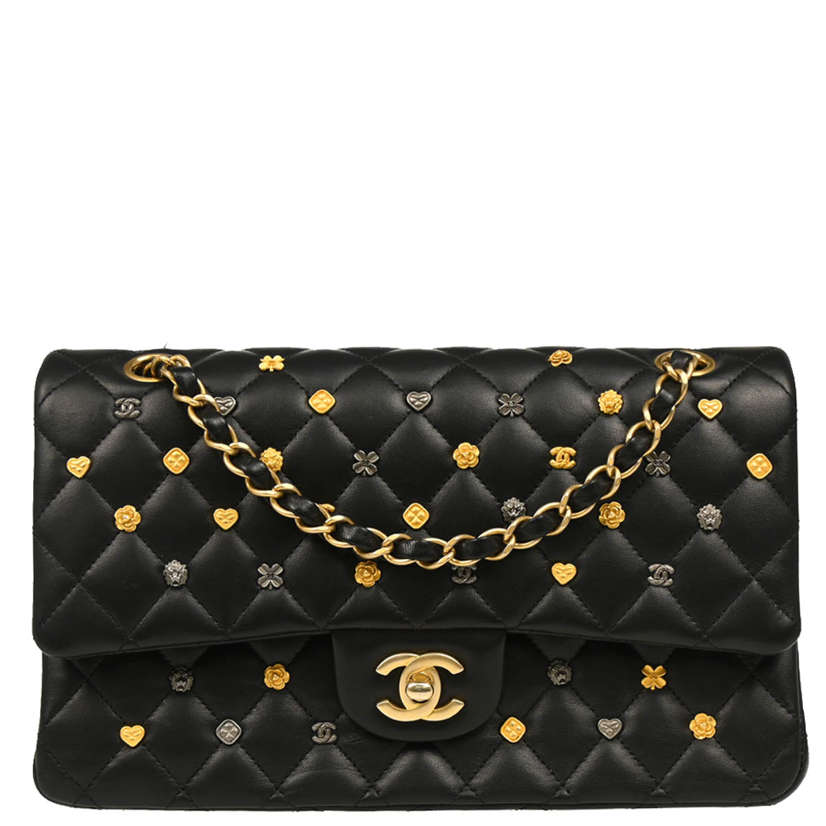 Chanel 2018-2019 Black Lambskin Medium Classic Double Flap Shoulder Bag