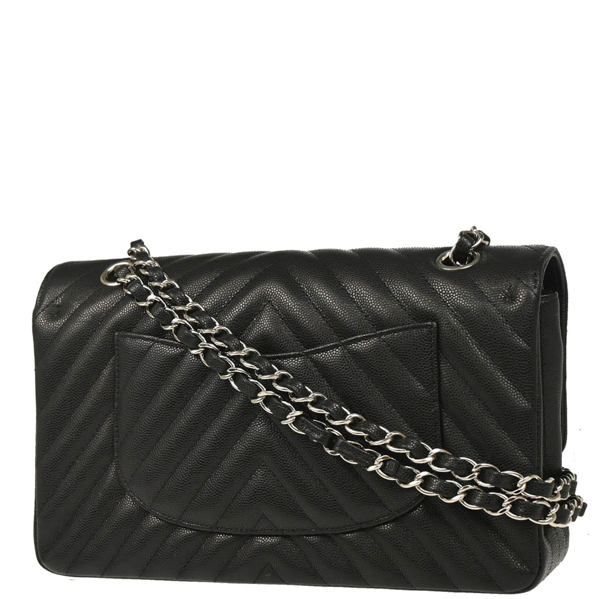 Chanel 2017-2018Black Caviar Chevron Medium Classic Double Flap Shoulder Bag