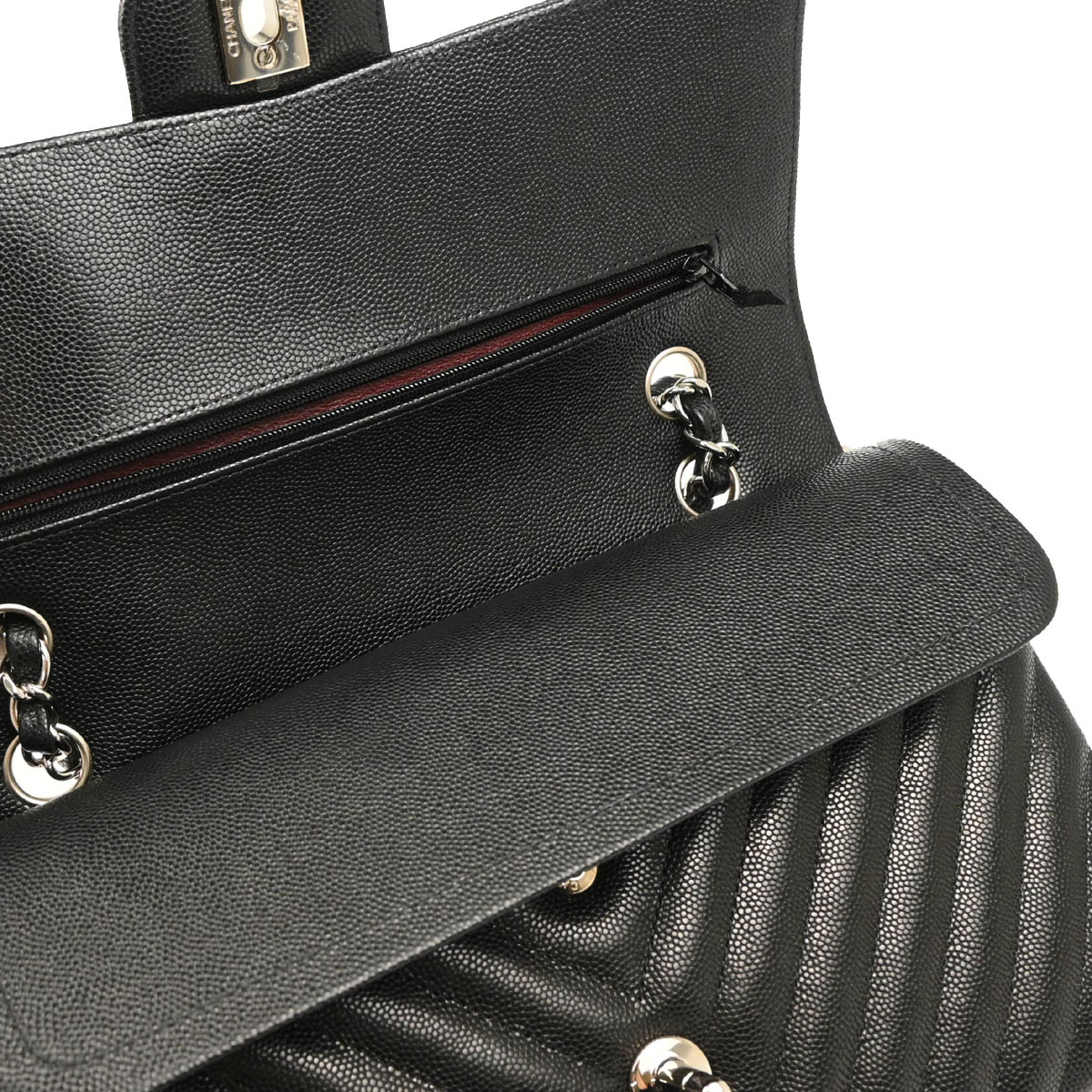 Chanel 2017-2018Black Caviar Chevron Medium Classic Double Flap Shoulder Bag