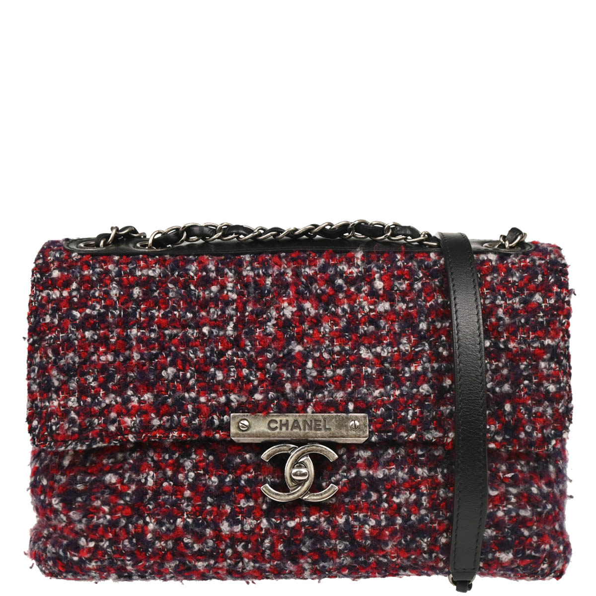 Chanel 2015-2016 Red Tweed Single Flap Shoulder Bag