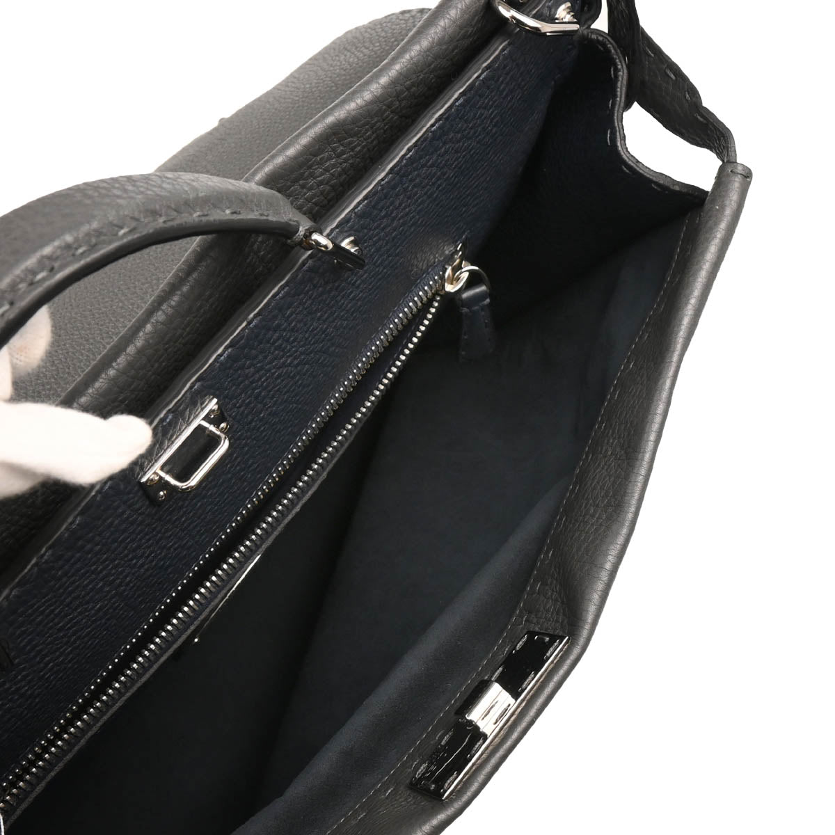 Fendi Gray Leather Peekaboo Fit 2way Shoulder Handbag