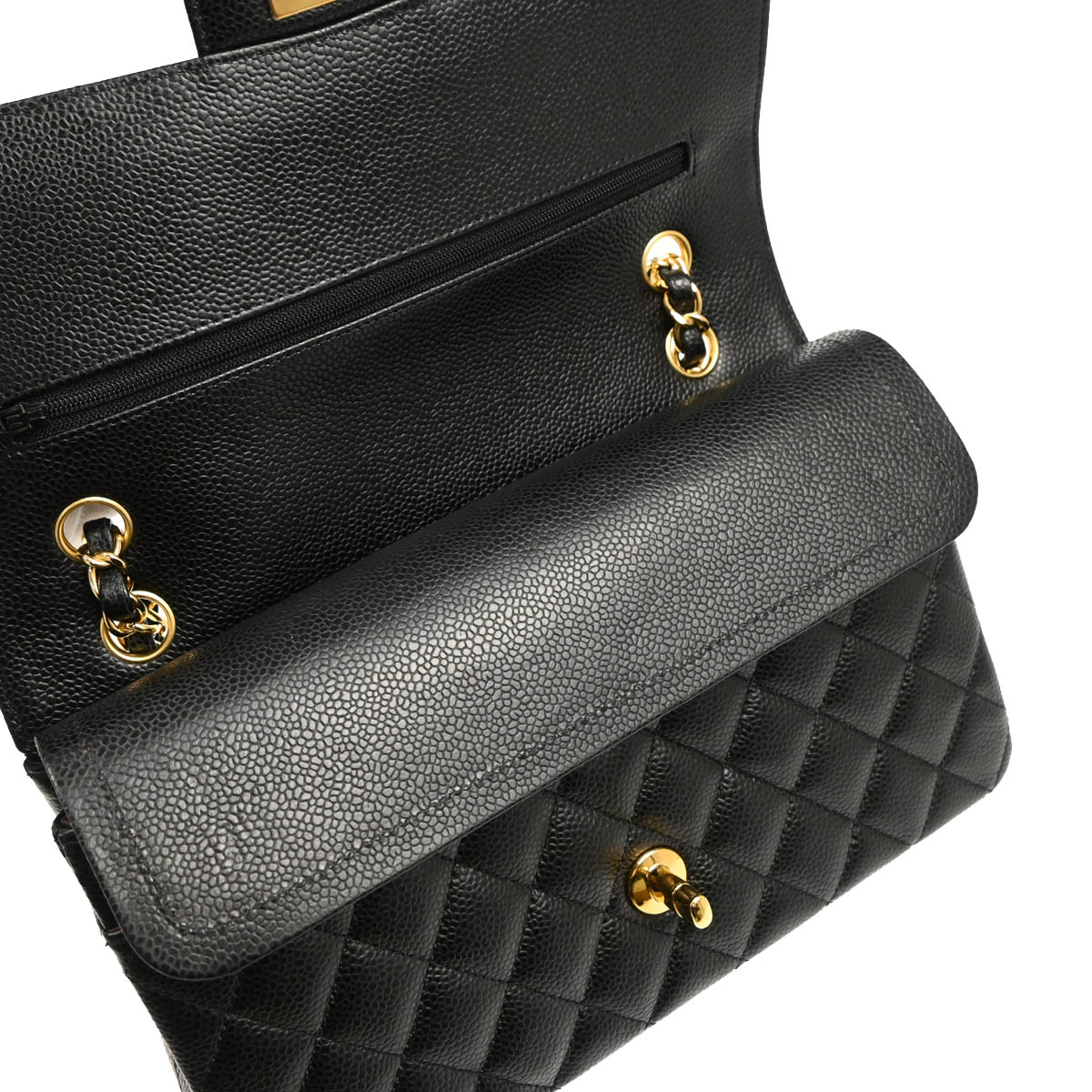 Chanel 2018-2019 Black Caviar Medium Classic Double Flap Shoulder Bag