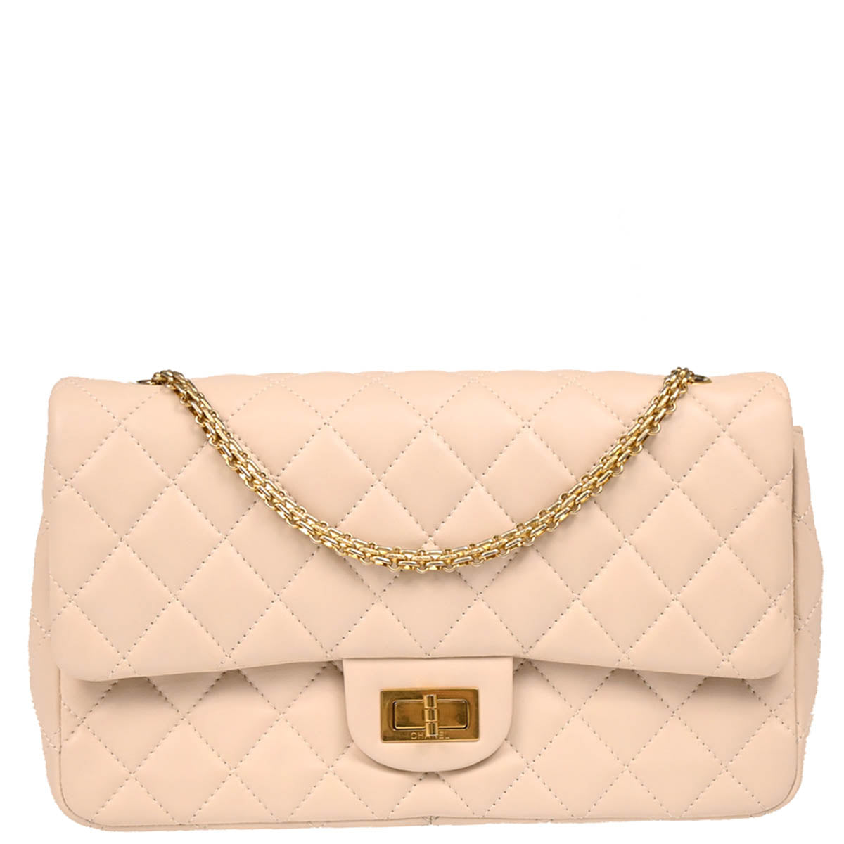 Chanel 2010-2011 Beige Lambskin 2.55 Jumbo Double Flap Shoulder Bag