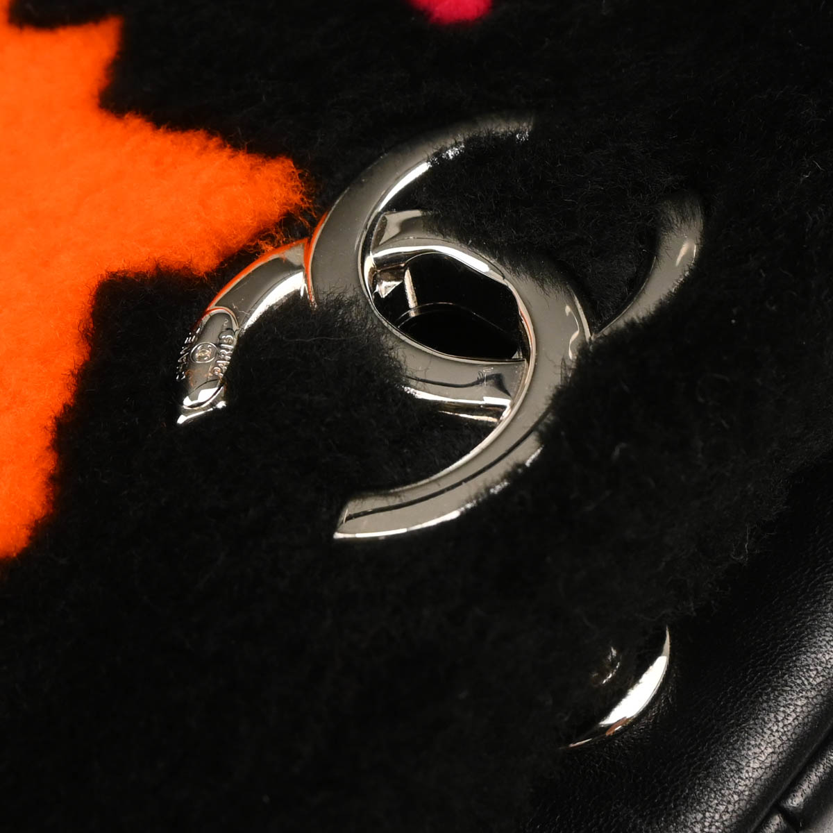 Chanel 2014-2015 Black Shearling Pop Art No.5 Full Flap Shoulder Bag