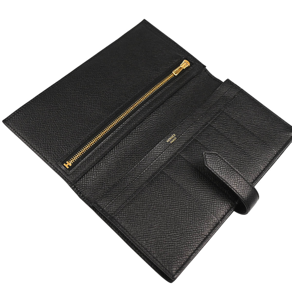 Hermes 2017 Black Epsom Bearn Soufre Bifold Long Wallet