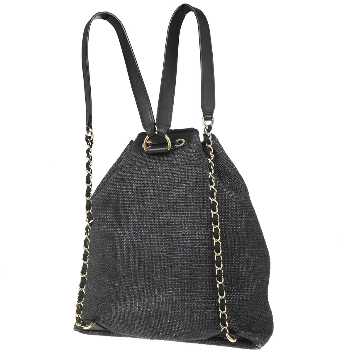 Chanel 2019 Black Straw Deauville Bucket Backpack
