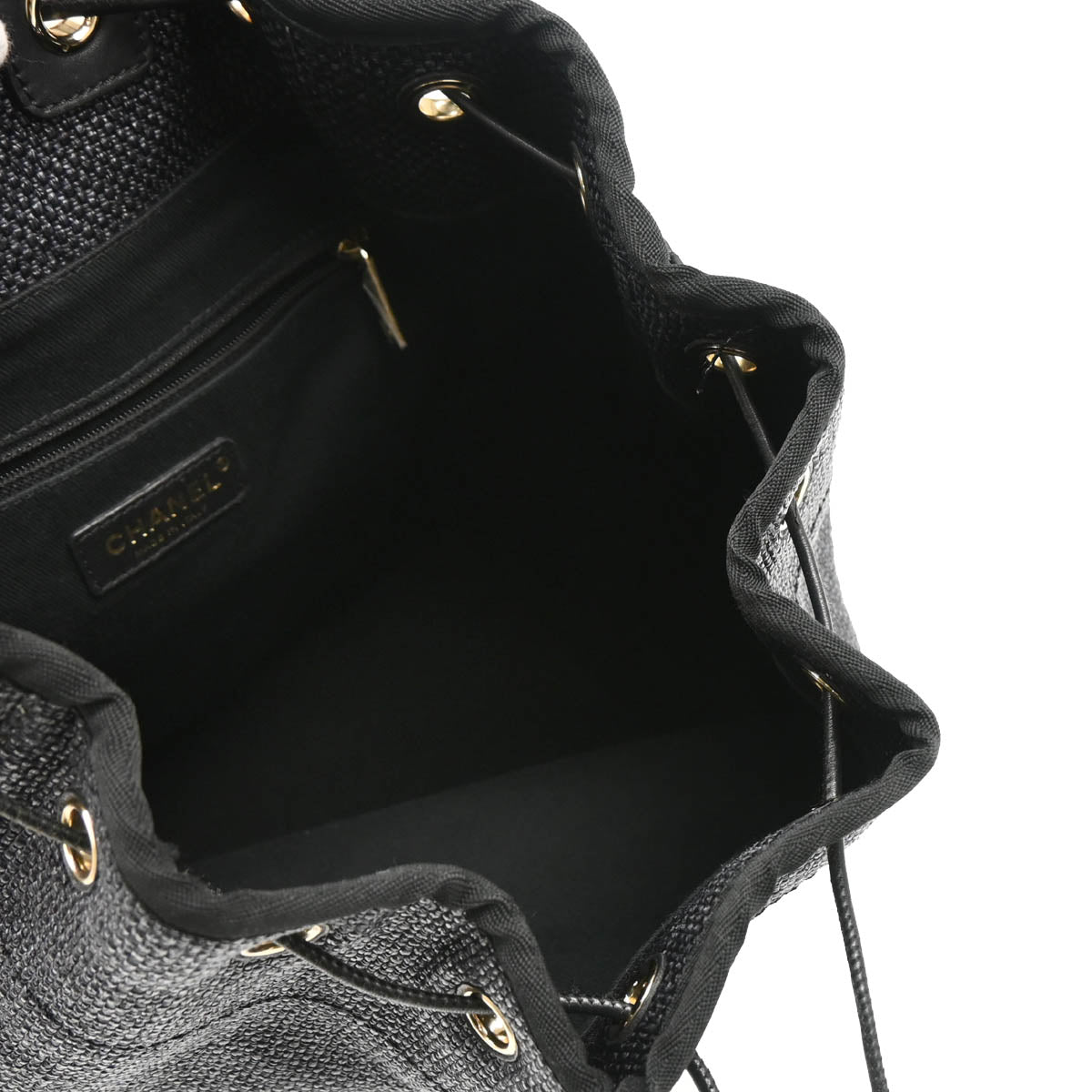 Chanel 2019 Black Straw Deauville Bucket Backpack