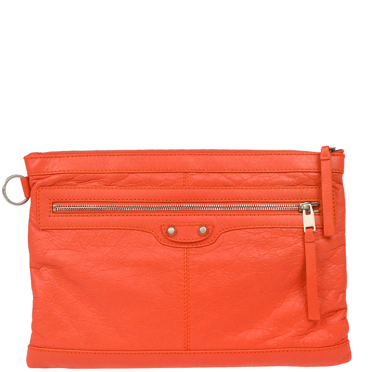 Balenciaga Orange Lambskin Clip M Clutch Bag