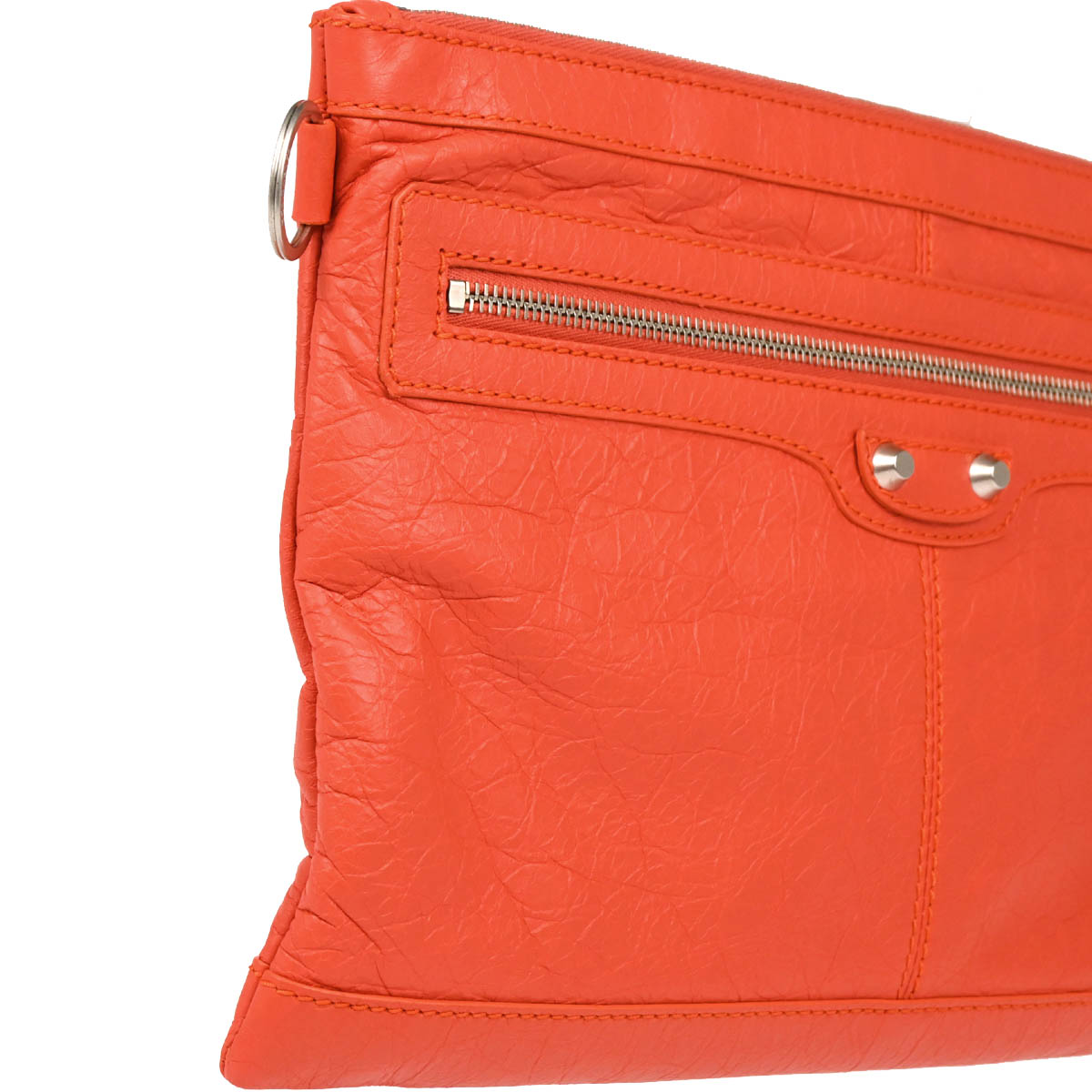 Balenciaga Orange Lambskin Clip M Clutch Bag