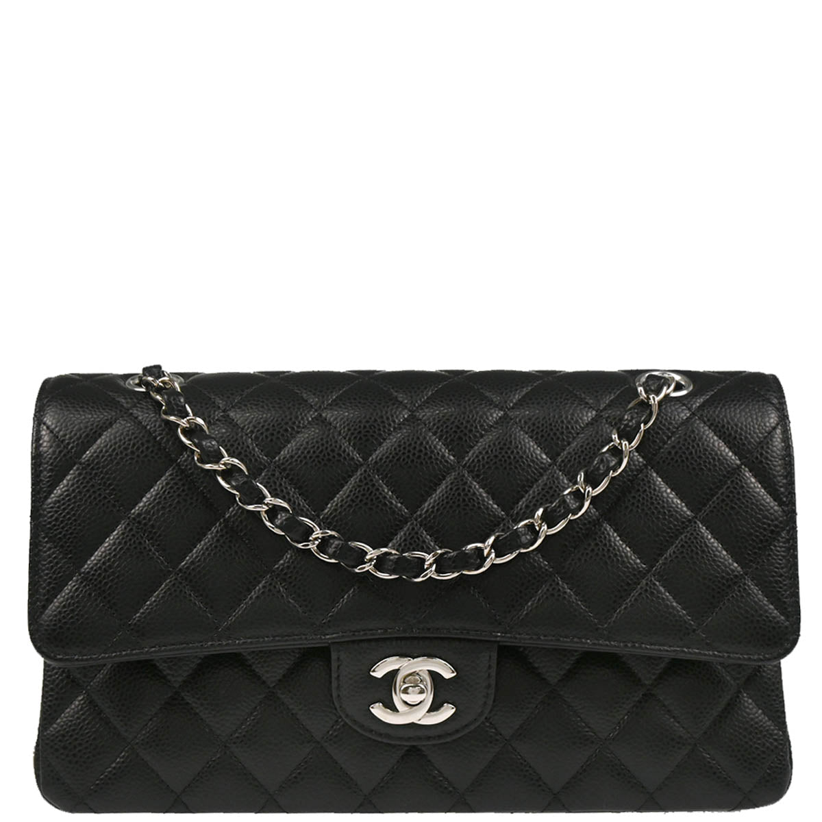 Chanel 2018-2019 Black Caviar Medium Classic Double Flap Shoulder Bag