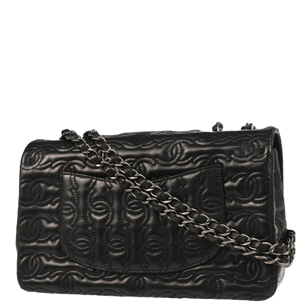 Chanel 2014 Black Lambskin CC Stitch Single Flap Shoulder Bag