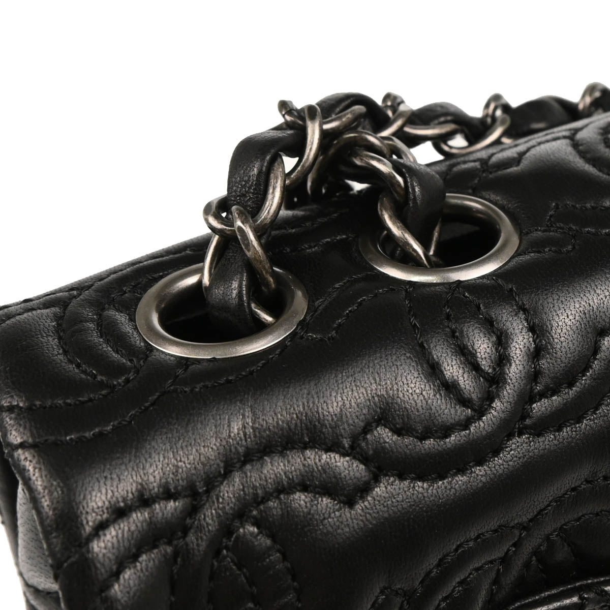 Chanel 2014 Black Lambskin CC Stitch Single Flap Shoulder Bag