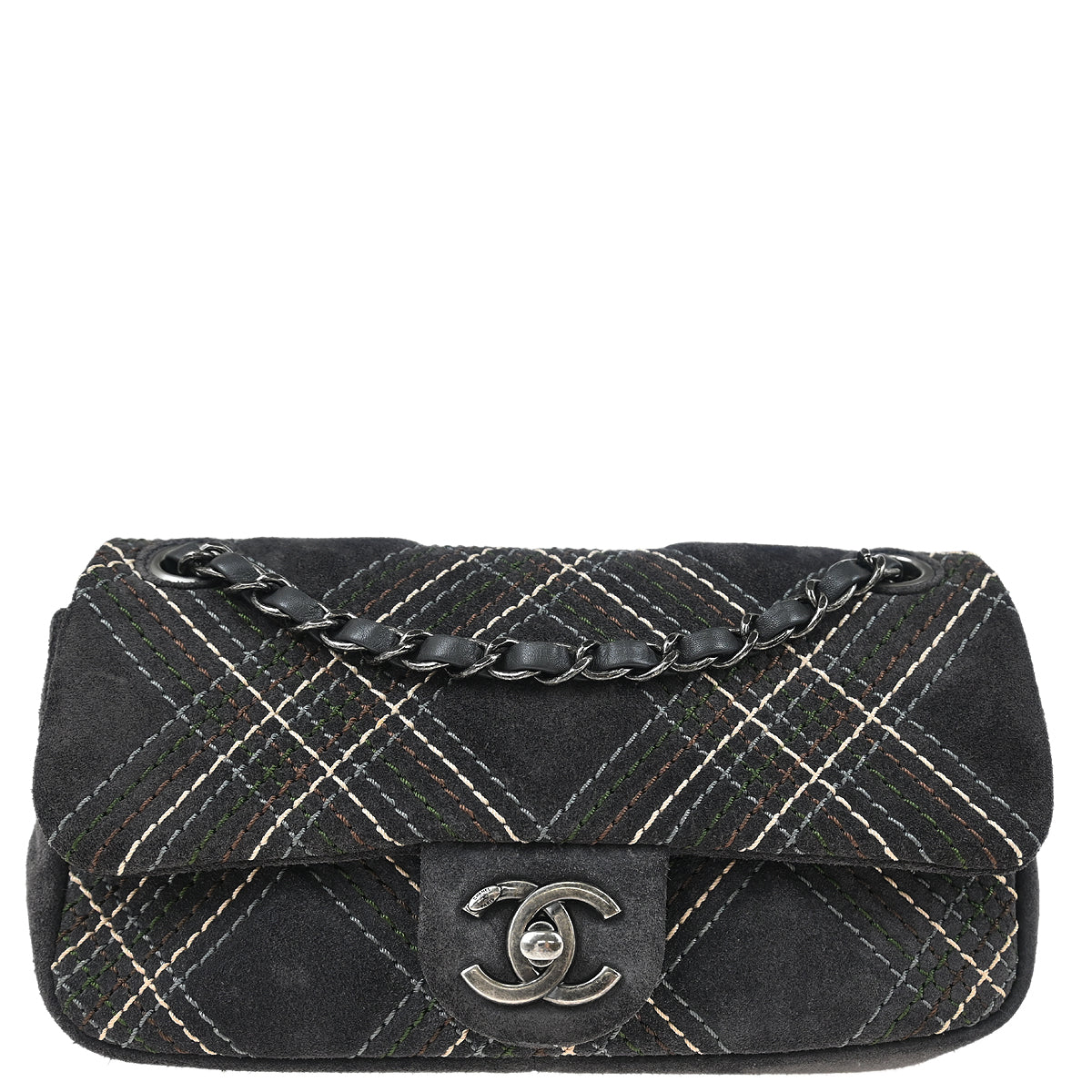 Chanel 2013-2014 Gray Suede Single Flap Shoulder Bag