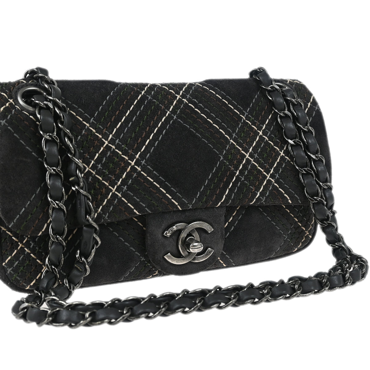 Chanel 2013-2014 Gray Suede Single Flap Shoulder Bag