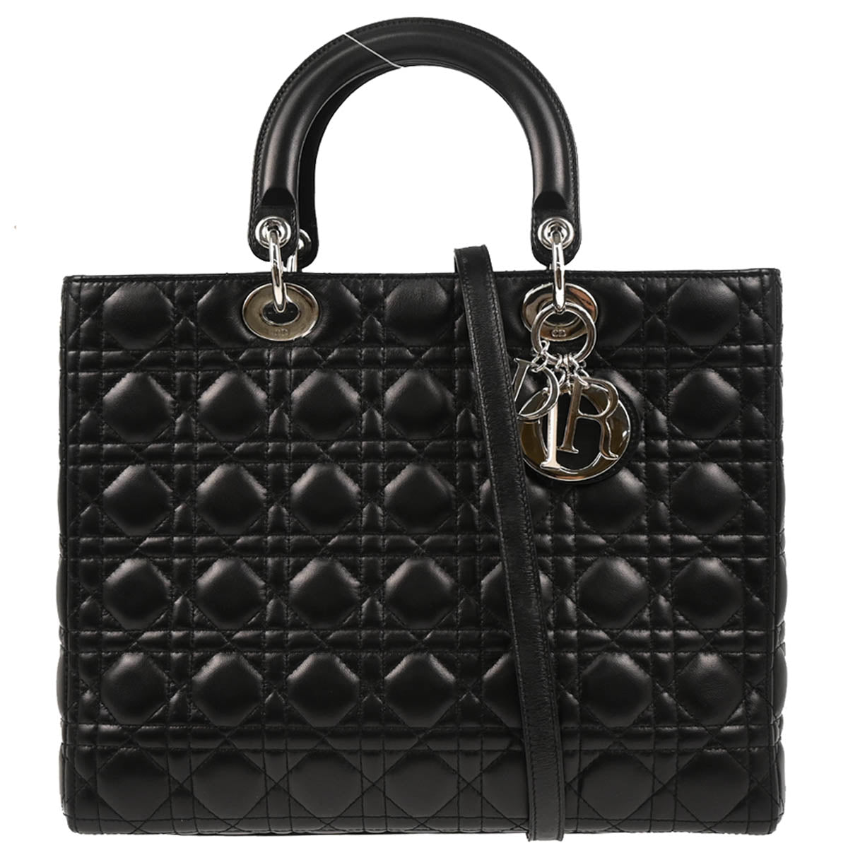 Christian Dior 2011 Black Lambskin Large Lady Dior Cannage 2way Shoulder Handbag