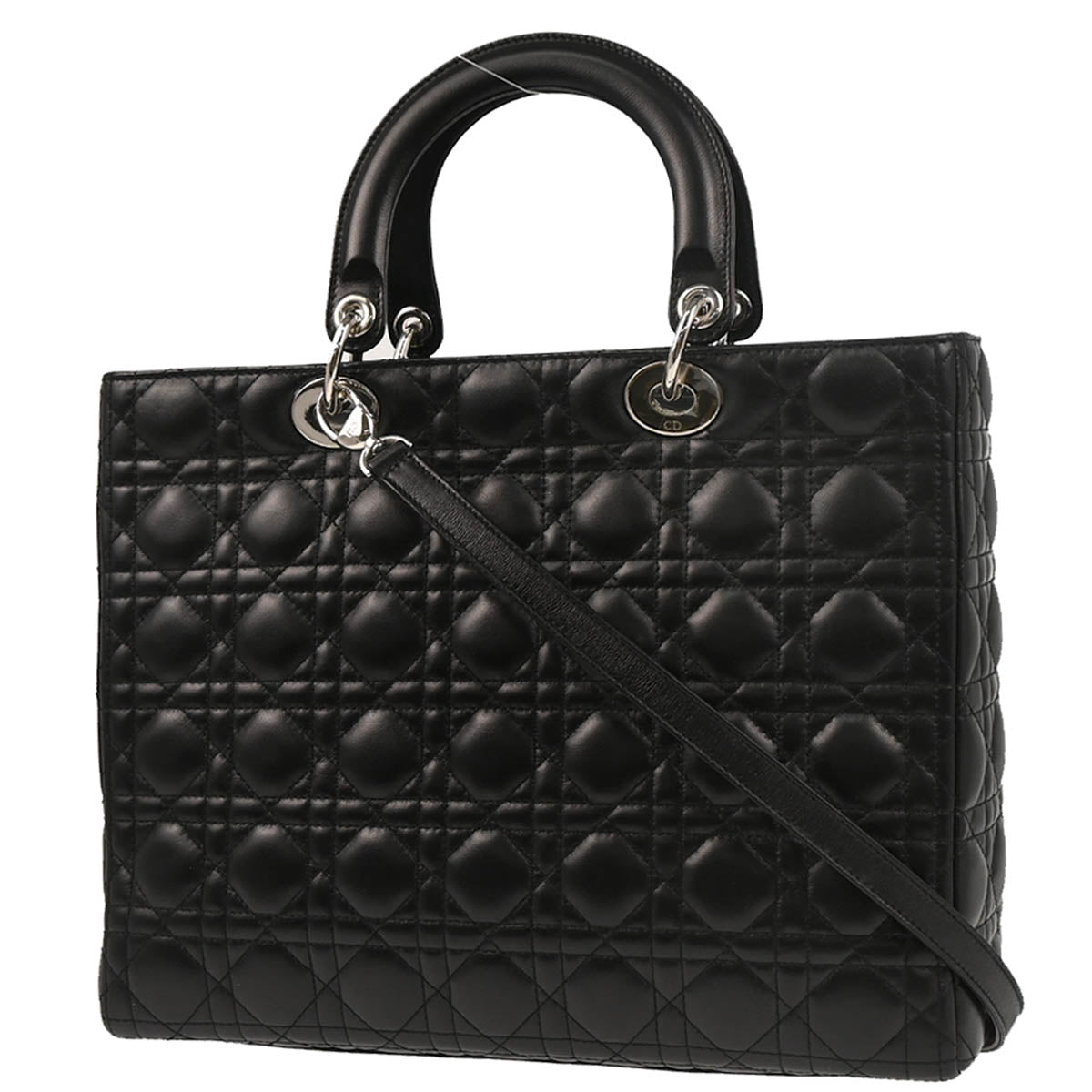 Christian Dior 2011 Black Lambskin Large Lady Dior Cannage 2way Shoulder Handbag