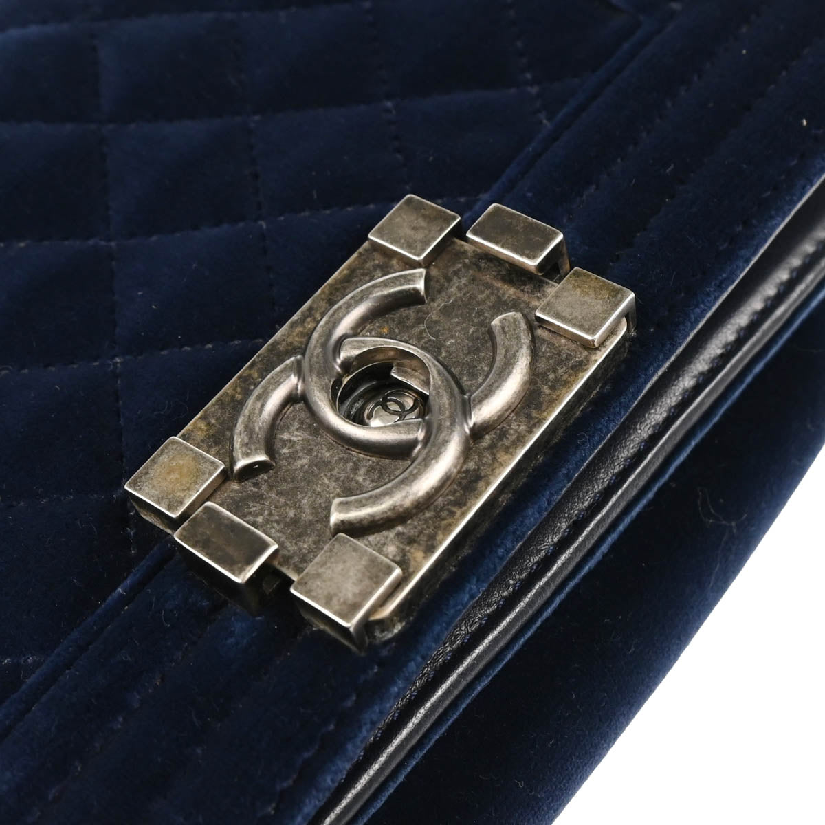 Boy Chanel 2013-2014 Navy Velours Small Chain Shoulder Bag