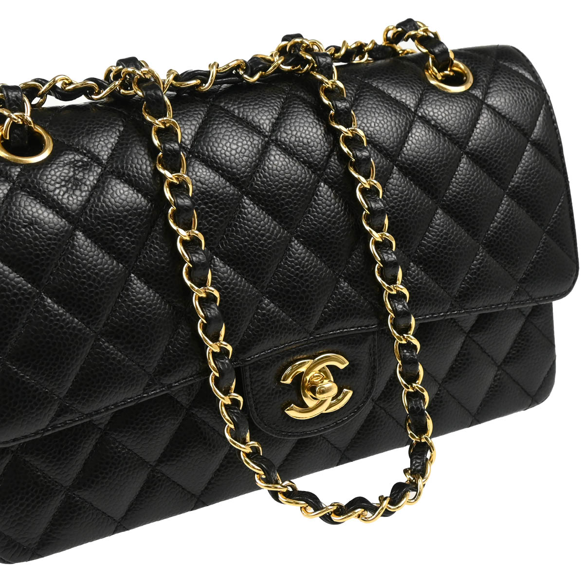 Chanel 2016-2017 Black Caviar Medium Classic Double Flap Shoulder Bag
