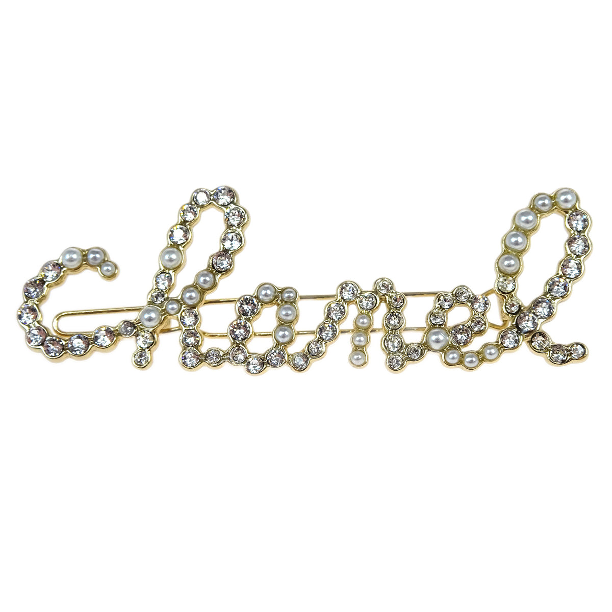 Chanel Hair Clip Barrette Gold Costume Pearl Rhinestone B19K