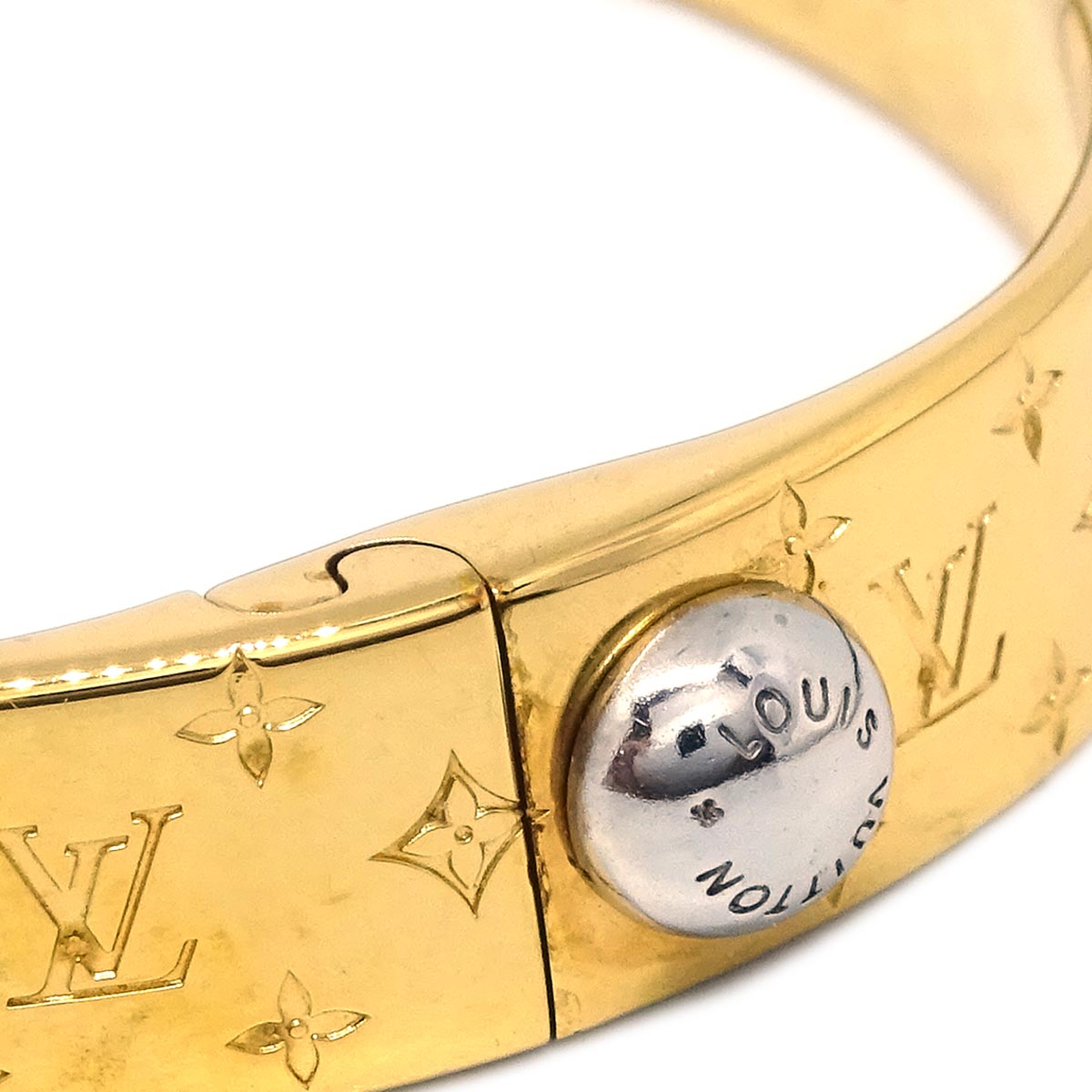 Louis Vuitton Gold Nanogram Cuff Bracelet Bangle M00251 #S