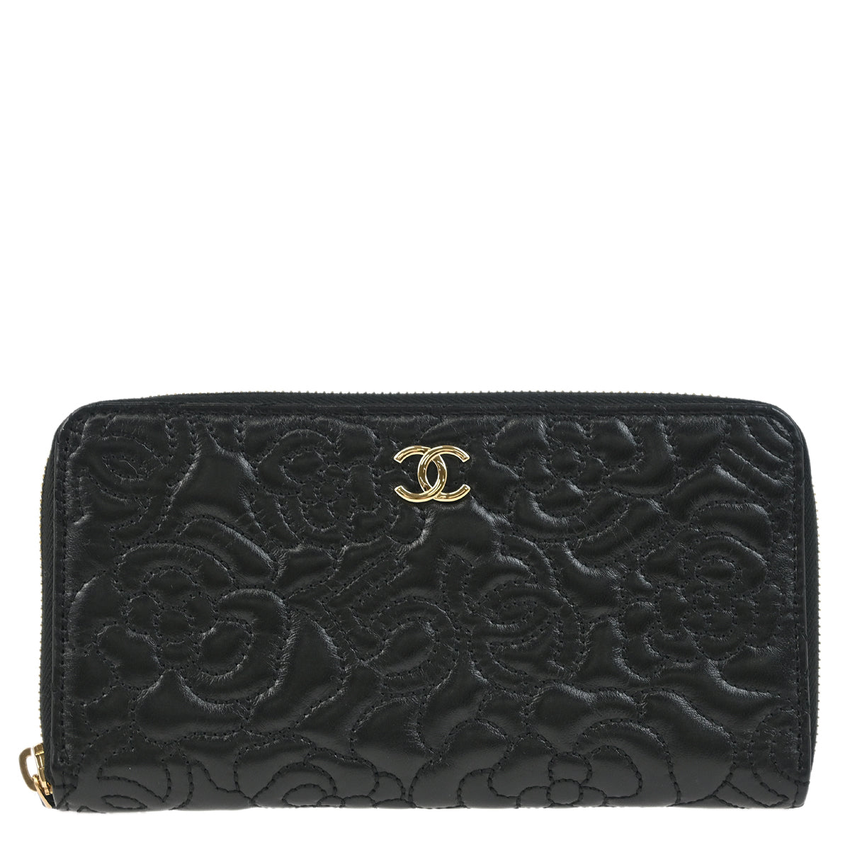 Chanel 2018-2019 Black Lambskin Camellia Long Wallet