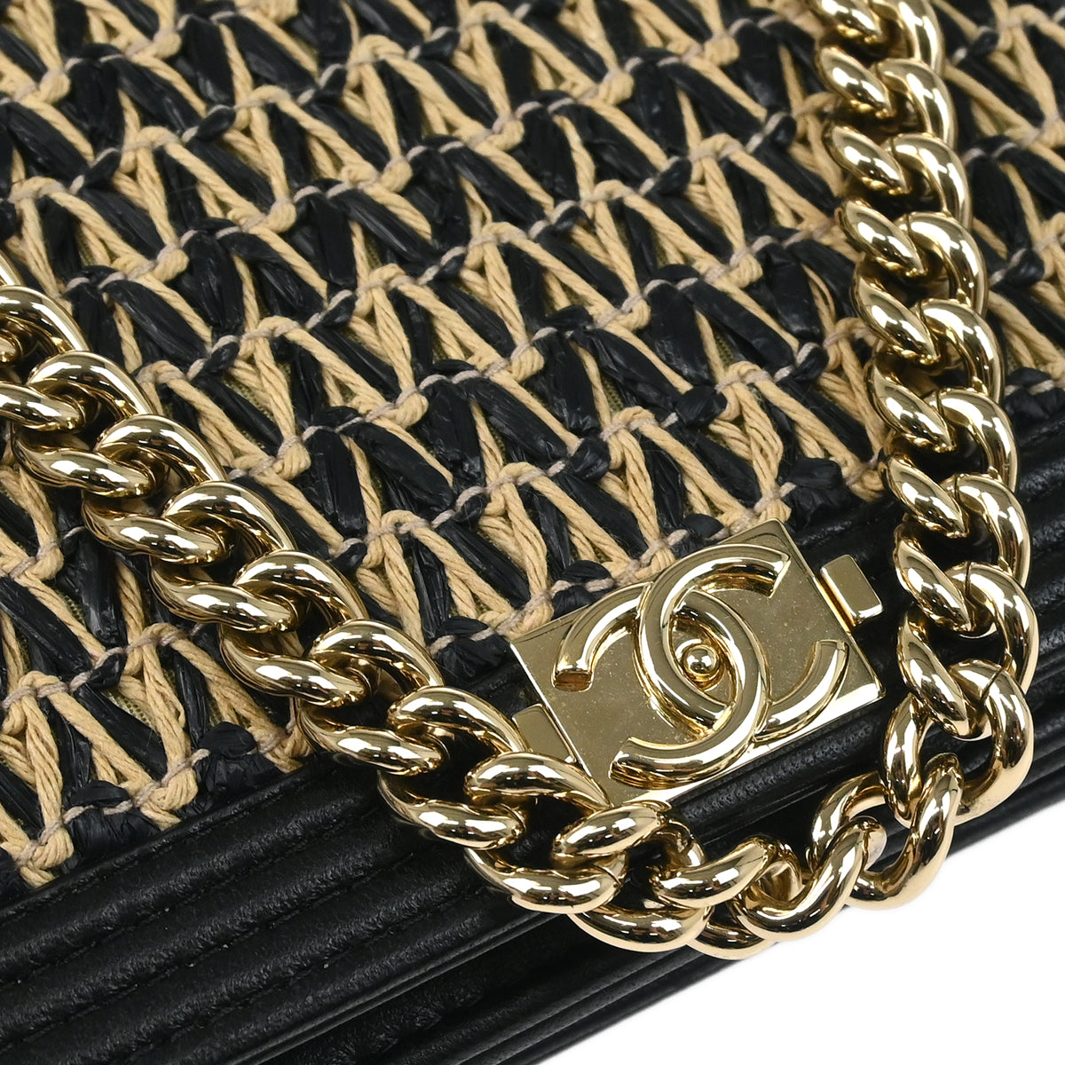 Boy Chanel 2019 Black Raffia Calfskin WOC Shoulder Wallet Bag