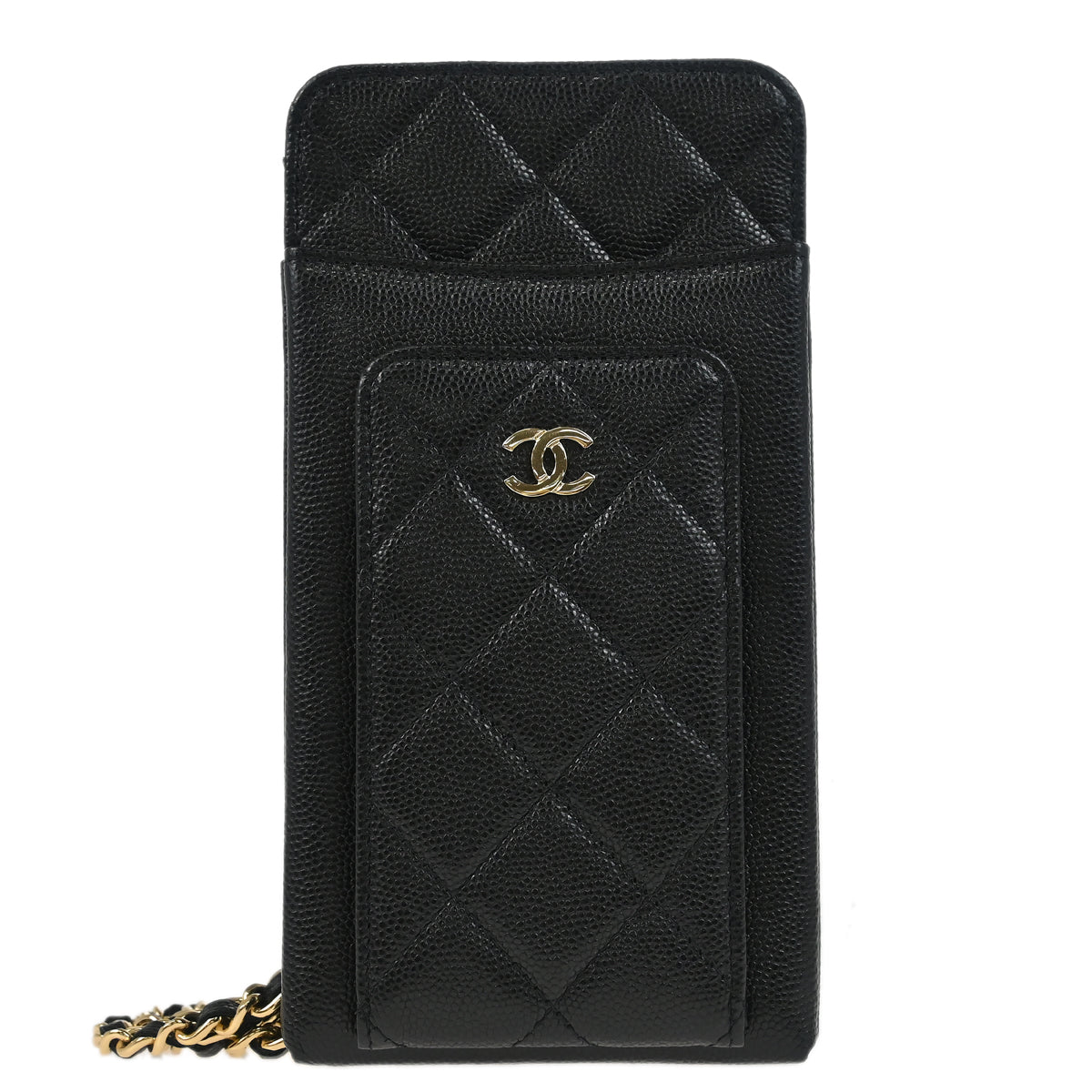 Chanel 2019 Black Caviar Chain Shoulder Bag Pochette Case
