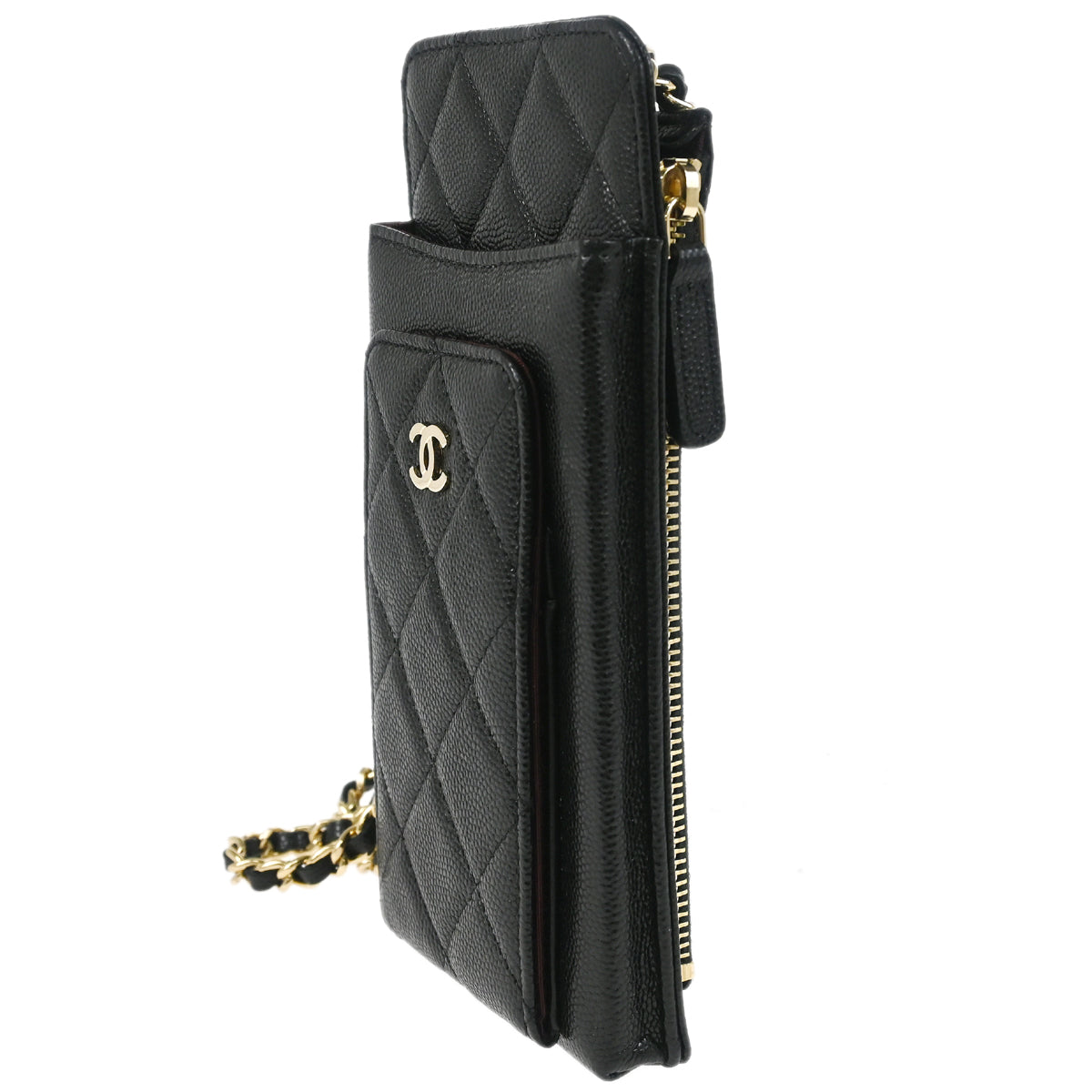 Chanel 2019 Black Caviar Chain Shoulder Bag Pochette Case