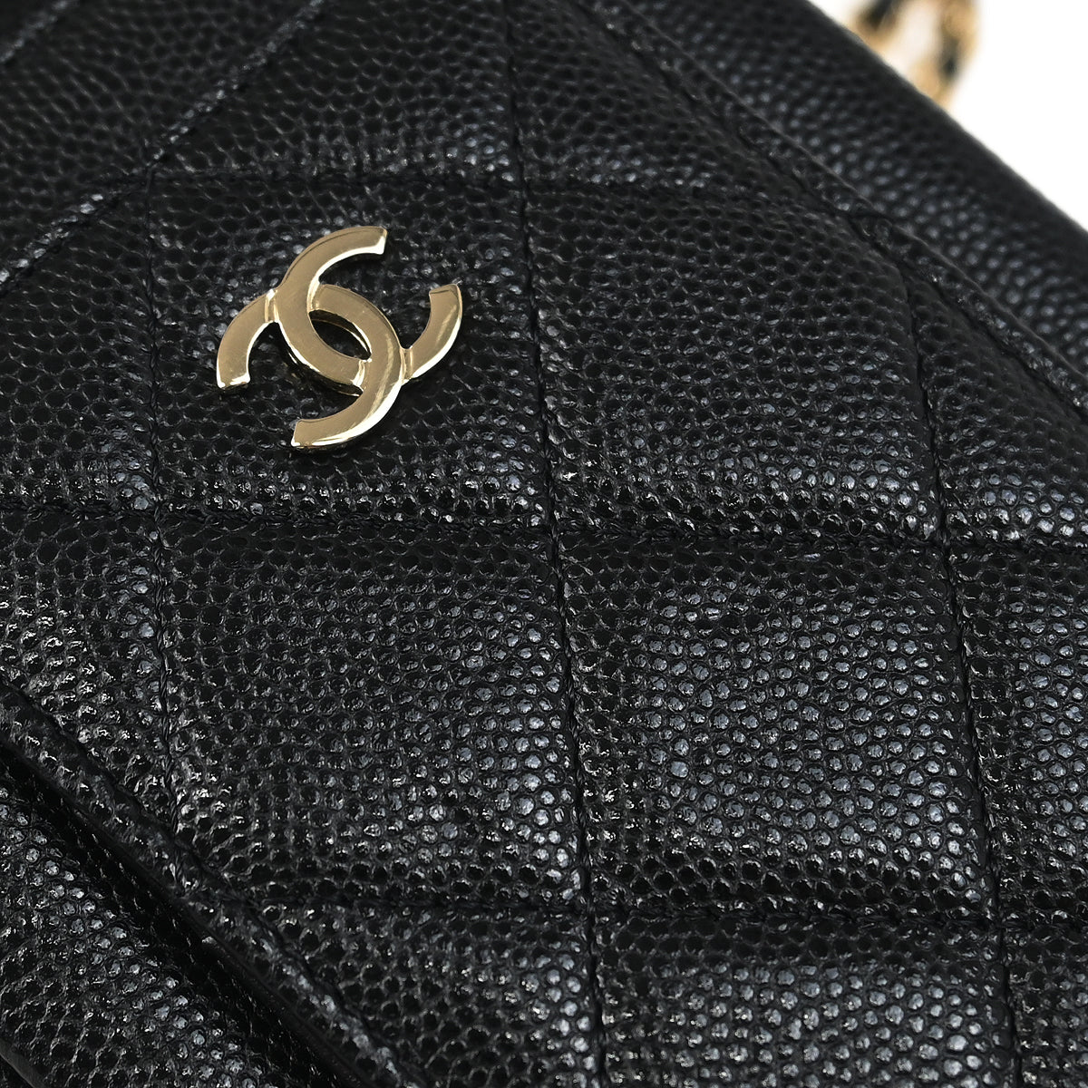 Chanel 2019 Black Caviar Chain Shoulder Bag Pochette Case