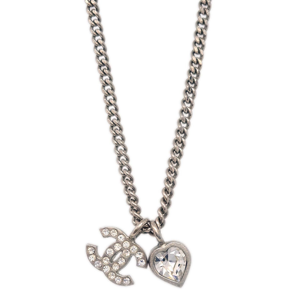 Chanel CC Chain Necklace Pendant Rhinestone Silver D10A