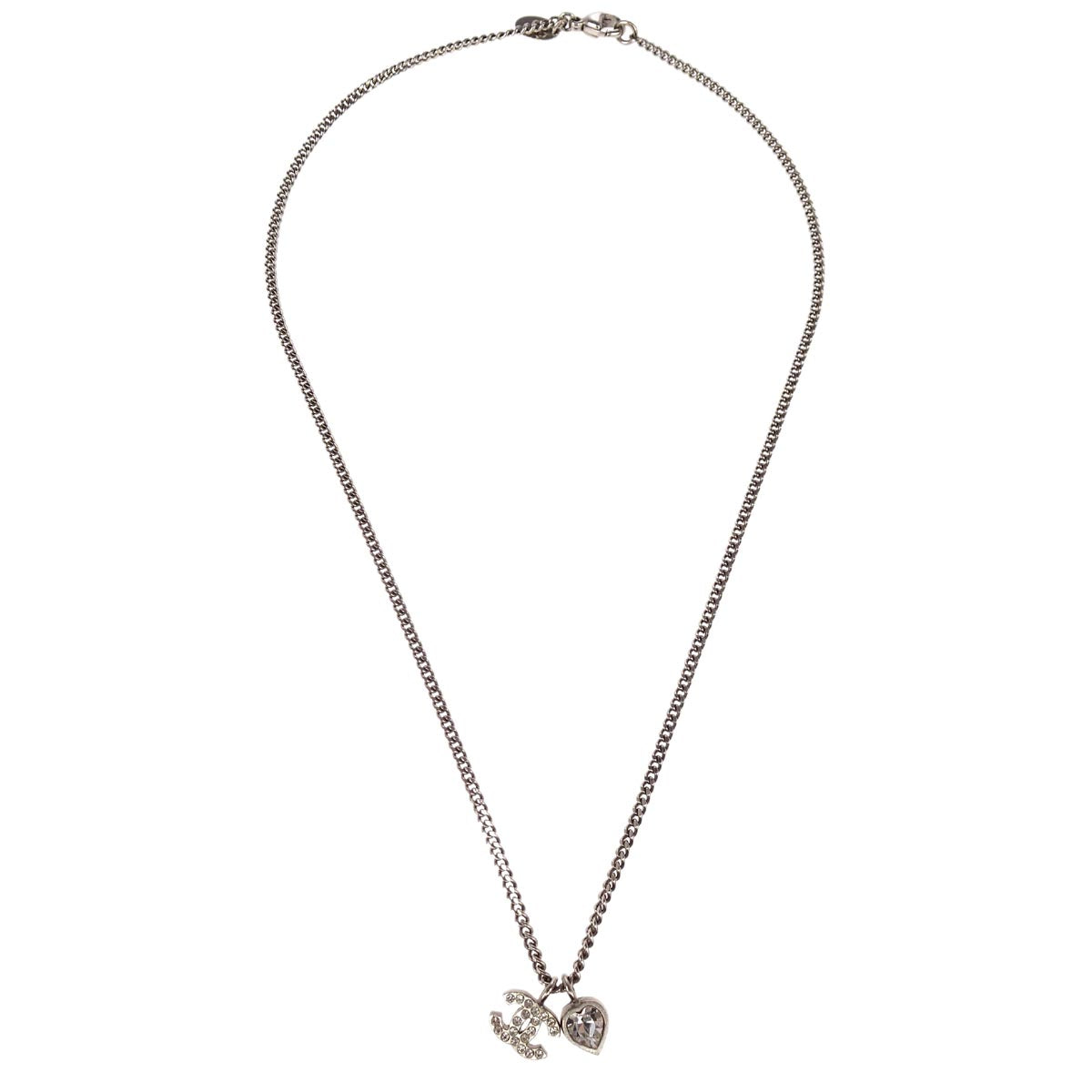 Chanel CC Chain Necklace Pendant Rhinestone Silver D10A