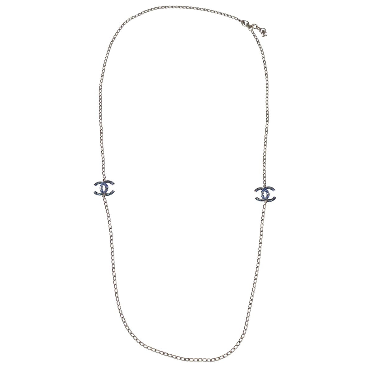 Chanel CC Chain Necklace Rhinestone Silver A15P
