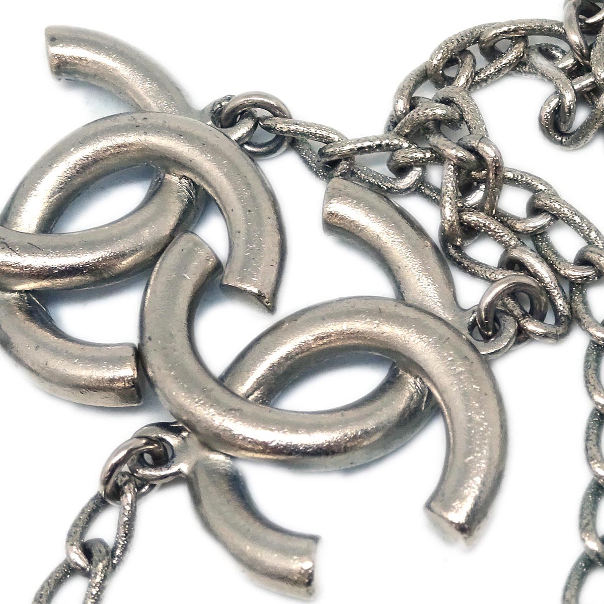 Chanel CC Chain Necklace Rhinestone Silver A15P