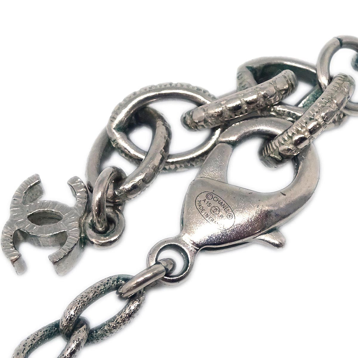 Chanel CC Chain Necklace Rhinestone Silver A15P